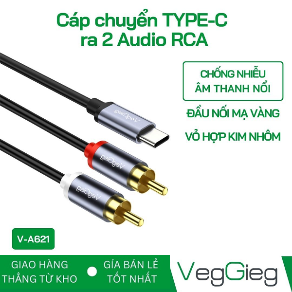 Cáp chuyển đổi VEGGIEG V-A621 TYPE-C ra 2 Audio RCA chính hãng