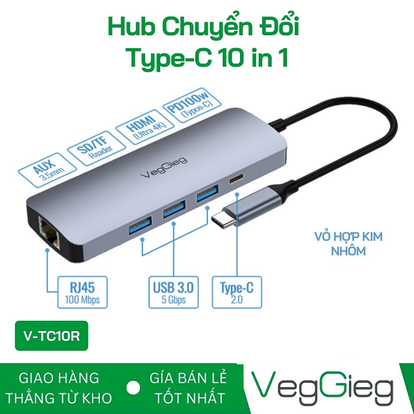 Hub chuyển đổi Type-C 10in1 - V-TC10R cao cấp