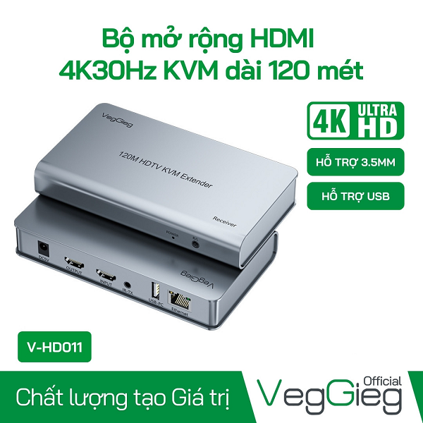 Bộ chuyển đổi HDMI  KVM 4K dài 120 Mét - Hỗ Trợ USB & Âm Thanh - V-HD011 cao cấp