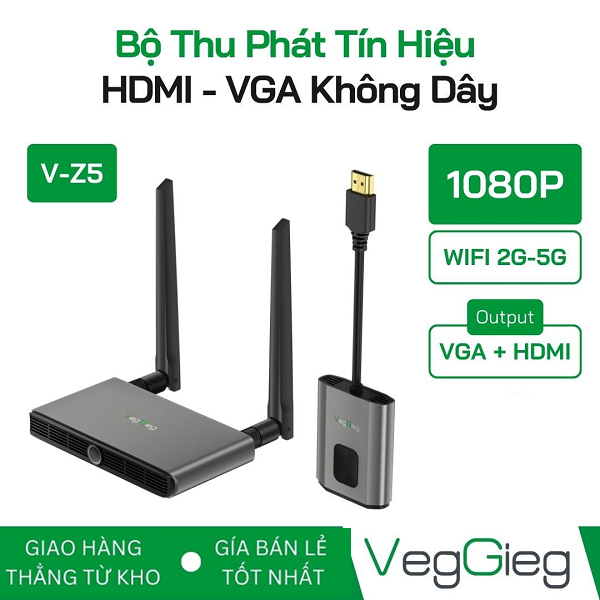 VegGieg V-Z5  Bộ Thu Phát Tín Hiệu HDMI-VGA Không Dây Chuyên Nghiệp,chính hãng