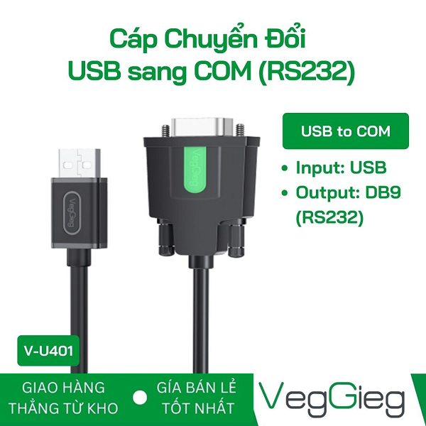 Cáp chuyển đổi USB sang COM (RS232) VegGieg V-U401 cao cấp