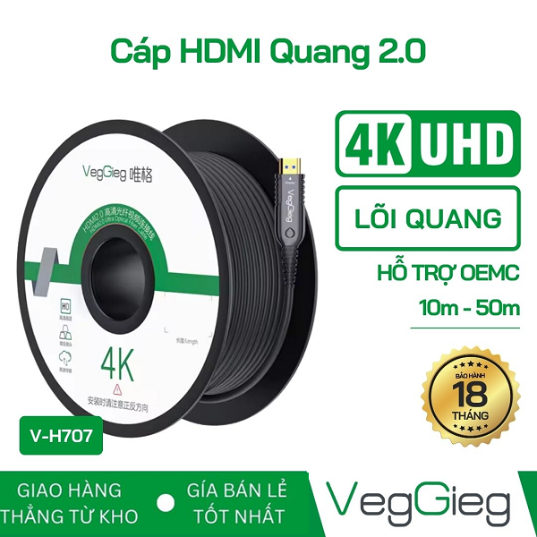 Cáp HDMI quang 2.0 VegGieg 4K60Hz - V-H707 dài 10m,20m,30m,40m,50m cao cấp