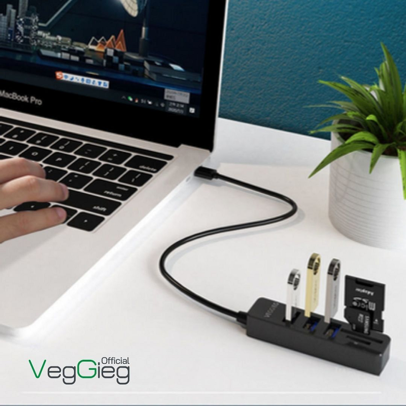 VegGieg V-C306 Bộ Chia/ Hub USB2.0 ra 6 cổng USB2.0 + Đầu Đọc Thẻ (SD+TF 2 in 1) chính hãng