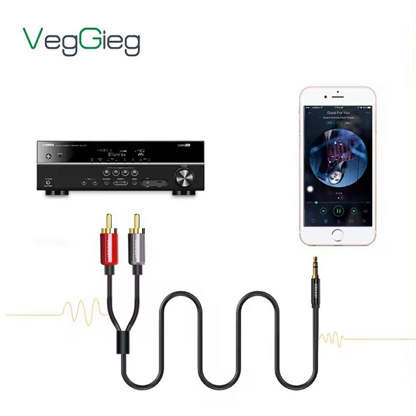 Cáp VEGGIEG V-A402 Audio 3.5mm ra 2 đầu RCA cao cấp