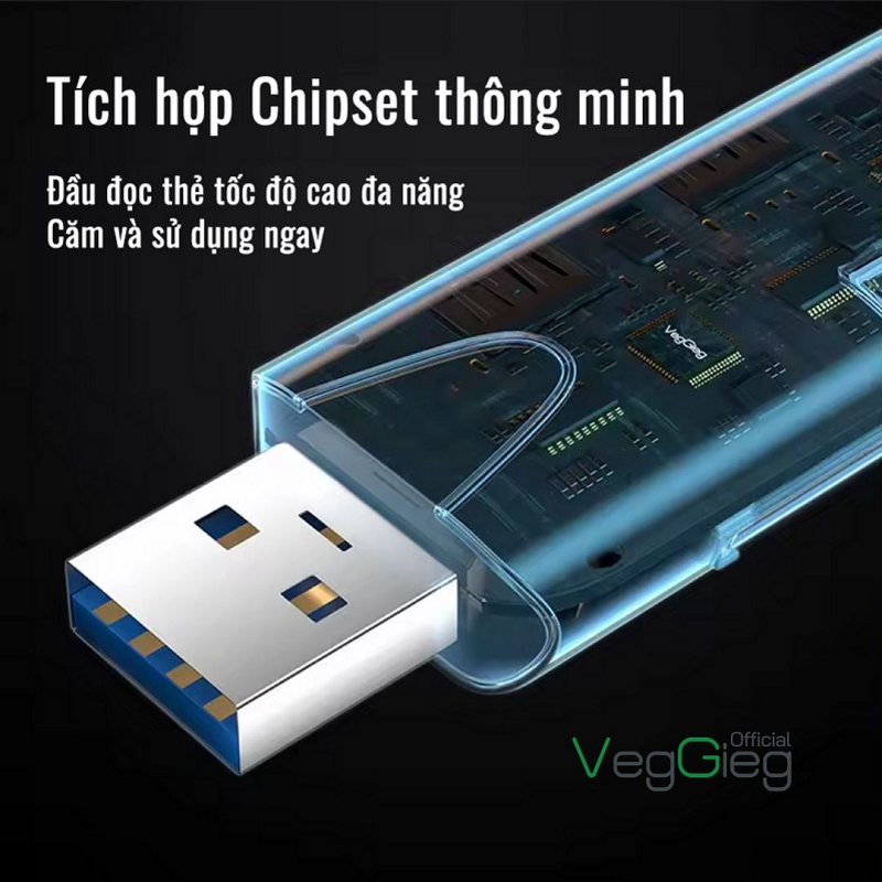 VegGieg V-C305 Đầu Đọc Thẻ Nhớ Đa Năng USB/TypeC 2in1 cao cấp