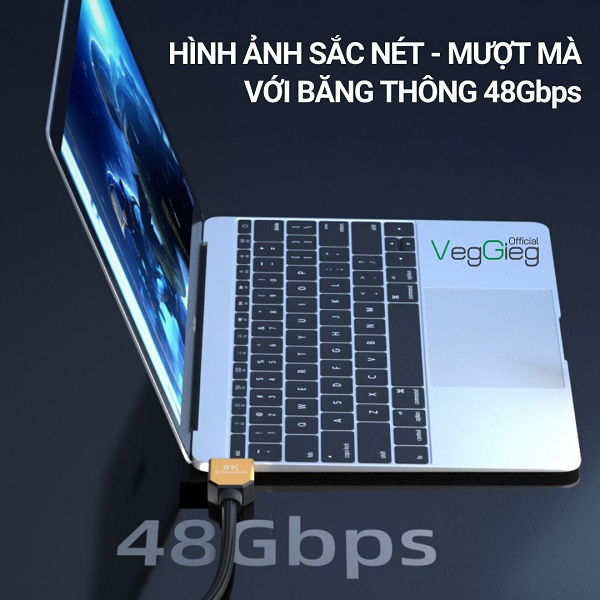 Dây,Cáp HDMI 2.1 dài 1,5M  VEGGIEG hỗ trợ 4K144Hz/8K60Hz chính hãng