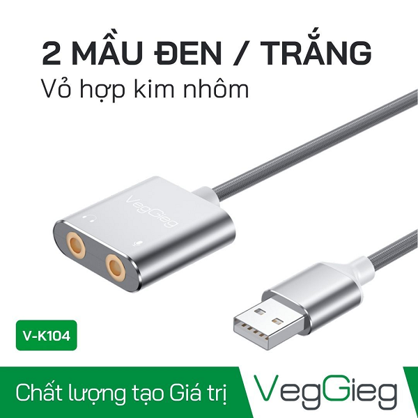 Cáp chuyển đổi VEGGIEG V-K103 USB 2.0 sang AUDIO 3.5mm + Mic chính hãng