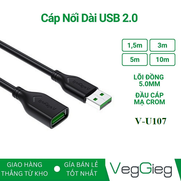 Cáp nối dài USB 2.0 dài 5M VegGieg - V-U107 cao cấp