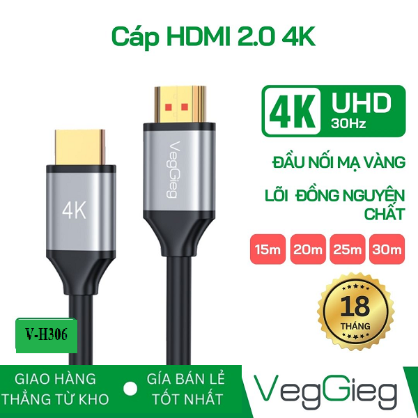 Cáp HDMI 2.0 dài 15m VegGieg 4K@60Hz - V-H306 chính hãng