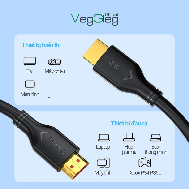 Cáp HDMI 2.0 dài 1,5m,3m,,5m,15m,20m  VegGieg 2K*4K 60HZ - V-H107 cao cấp