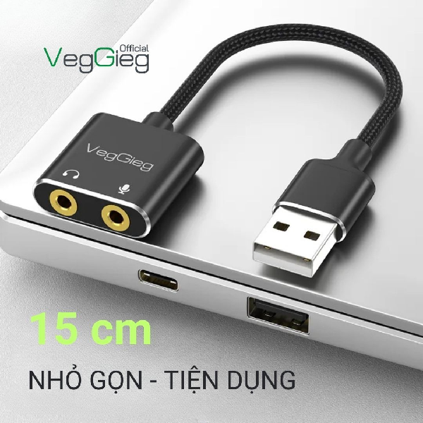 Cáp chuyển đổi VEGGIEG V-K103 USB 2.0 sang AUDIO 3.5mm + Mic chính hãng