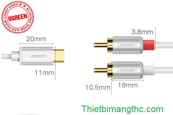 Cáp USB Type C to AV 2 Hoa sen (2RCA) dài 3M chính hãng Ugreen 30737