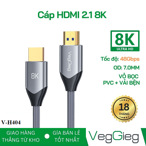 Cáp HDMI 2.1  dài 3M  VEGGIEG V-H404 siêu nét hỗ trợ 4K144Hz/8K60Hz  chính hãng