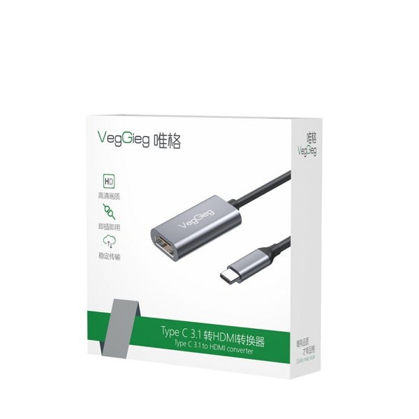 Cáp chuyển đổi Type C 3.1 sang HDMI dài 15cm VegGieg - V-Z915