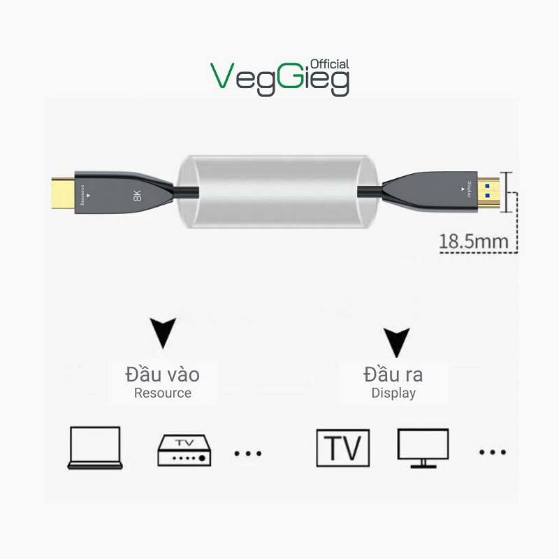 Dây,Cáp HDMI quang 2.1 dài 20M VEGGIEG V-H801 hỗ trợ 8K60Hz