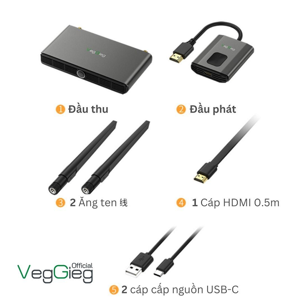 VegGieg V-Z5  Bộ Thu Phát Tín Hiệu HDMI-VGA Không Dây Chuyên Nghiệp,chính hãng