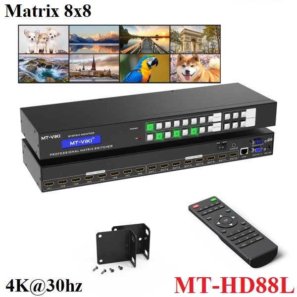 Bộ chuyển mạch HDMI 1.4 Matrix 8 vào 8 ra độ phân giải 4K@30Hz MT-VIKI MT-HD88L