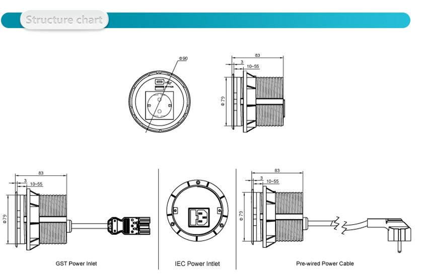 STS-R90-2W Ổ cắm âm bàn 