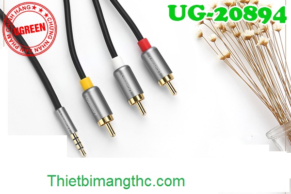 Cáp Audio 3.5mm to 3 AV hoa sen (RCA) dài 1.5M Ugreen 20894 vỏ nhôm cao cấp 