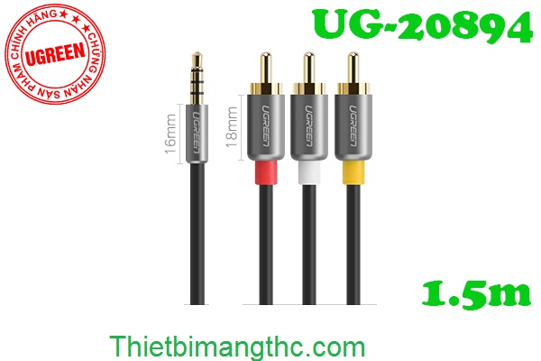 Cáp Audio 3.5mm to 3 AV hoa sen (RCA) dài 1.5M Ugreen 20894 vỏ nhôm cao cấp 