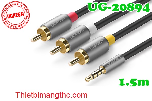 Cáp Audio 3.5mm to 3 AV hoa sen (RCA) dài 1.5M Ugreen 20894 vỏ nhôm cao cấp 