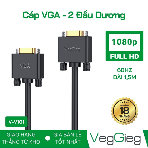 Cáp VGA 3+6 dài 1,5m VegGieg 2 Đầu Dương - V-V101  chính hãng