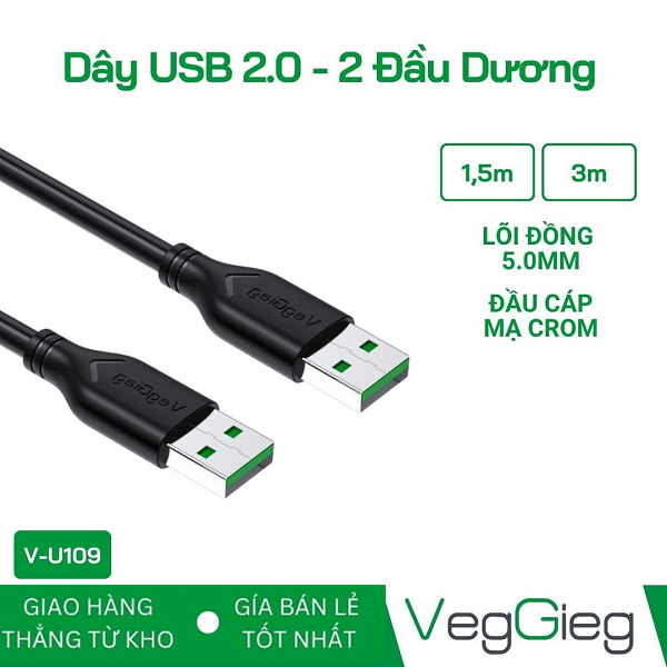 VegGieg Dây USB 2.0 - 2 Đầu Dương - V-U109 cao cấp