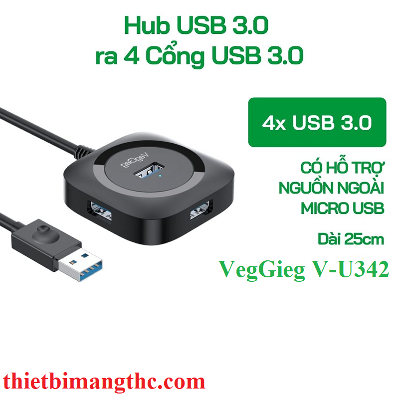 VegGieg V-U342 Bộ Chia/ Hub USB 3.0 ra 4 Cổng USB 3.0 chính hãng