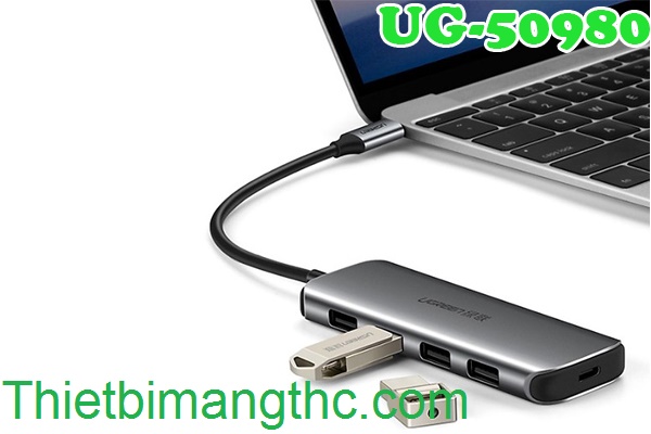 Bộ chia USB Type C ra 4 cổng USB 3.0 có nguồn phụ hỗ trợ Ugreen 50980 chính hãng