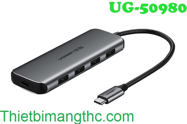 Bộ chia USB Type C ra 4 cổng USB 3.0 có nguồn phụ hỗ trợ Ugreen 50980 chính hãng