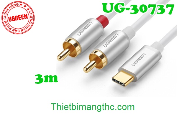 Cáp USB Type C to AV 2 Hoa sen (2RCA) dài 3M chính hãng Ugreen 30737