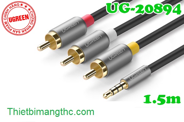 Cáp Audio 3.5mm to 3 AV hoa sen (RCA) dài 1.5M Ugreen 20894 vỏ nhôm cao cấp 