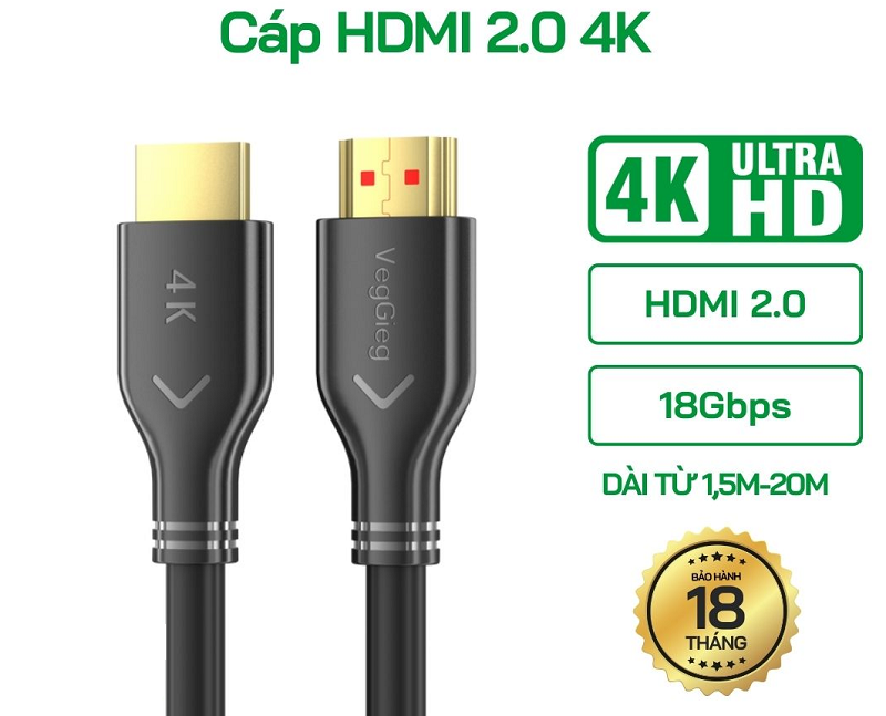 Cáp HDMI 2.0 dài 5m  VegGieg 2K*4K 60HZ - V-H109 cao cấp