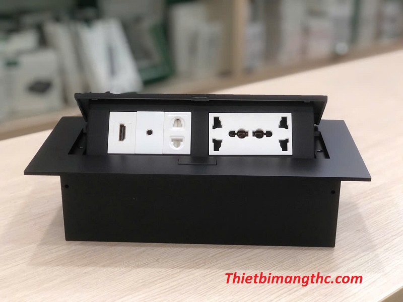 Hộp ổ cắm điện, mạng, USB 3.0, Audio âm bàn Sinoamigo STS-212GST-2B màu đen