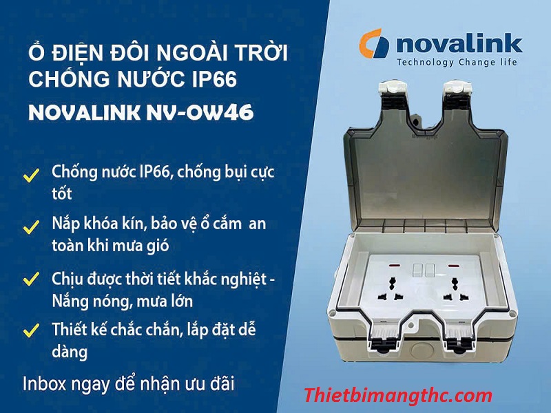 Hộp điện đôi ngoài trời chống nước IP66 Novalink NV-OW46, có công tắc