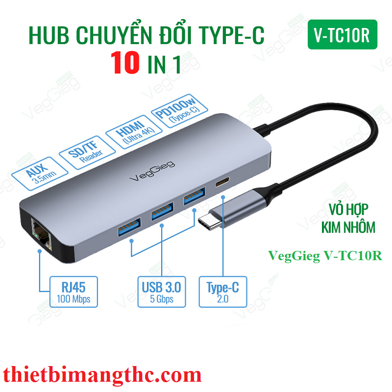 VegGieg V-TC10R Hub chuyển đổi Type-C 10 in1 chính hãng