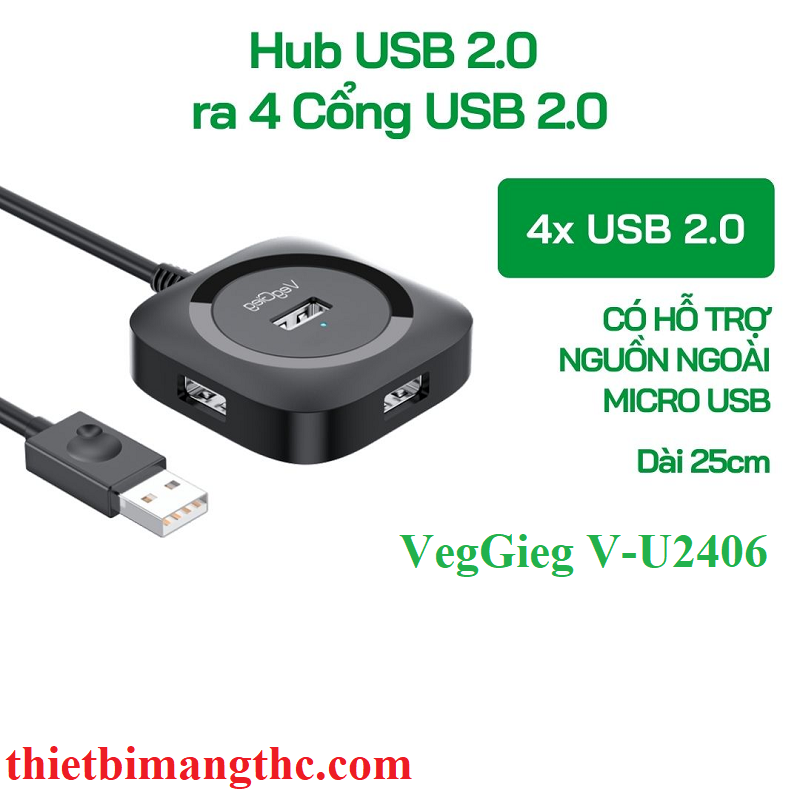 VegGieg V-U2406 Bộ Chia/ Hub USB 2.0 ra 4 Cổng USB 2.0 cao cấp