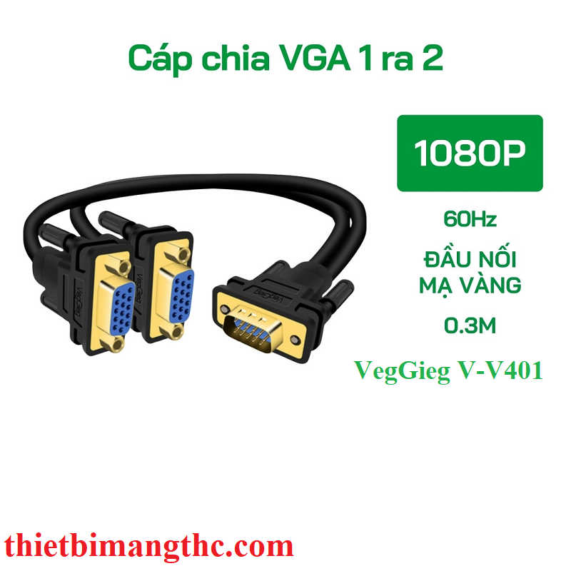 VegGieg V-V401 Cáp chia VGA 1 ra 2 chính hãng