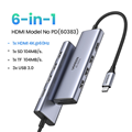 60383 Hub USB typeC sang 3*USB 3.0+HDMI, SD TF hỗ trợ 4K Ugreen 6 in 1