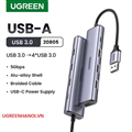 Bộ chia USB 3.0 ra 4 cổng USB 3.0 tốc độ 5Gbps dây bọc dù vỏ nhôm Ugreen 20805 c