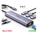 Bộ chuyển đổi Hub USB-C đa năng 6 in 1 Ugreen 15598 (HDMI 4K@30Hz + 3x USB 3.0 +