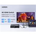 Bộ gộp tín hiệu HDMI 2.0 4K@60Hz Splitter Switch 2 vào 1 Ugreen 70607 cao cấp (h