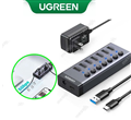 Bộ HUB chia 7 cổng USB 3.0 5Gbps vỏ nhôm, công tắc Ugreen 90305 (kèm nguồn 12V2A