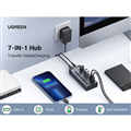 Bộ HUB chia 7 cổng USB 3.0 5Gbps vỏ nhôm, công tắc Ugreen 90305 (kèm nguồn 12V2A