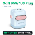 Củ sạc nhanh hình Robot 65W 3 cổng 2C-1A Ugreen 45003 chân cắm (US Plug) màu trắ
