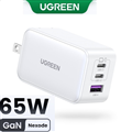 Củ sạc nhanh UGREEN Nexode 65W 3-Port PD GaN Fast Charger (2C1A) US (White)15333