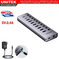 Hub Chia USB 3.0 10 in 1 UNITEK H1315B1-EU, 8 Cổng USB-A, 2 Cổng USB-C, Kèm nguồ