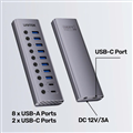 Hub Chia USB 3.0 10 in 1 UNITEK H1315B1-EU, 8 Cổng USB-A, 2 Cổng USB-C, Kèm nguồ