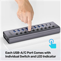 Hub Chia USB 3.0 10 in 1 UNITEK H1315B1-EU, 8 Cổng USB-A, 2 Cổng USB-C, Kèm nguồ