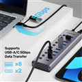 Hub Chia USB 3.0 10 in 1 UNITEK H1315B1-EU, 8 Cổng USB-A, 2 Cổng USB-C, Kèm nguồ